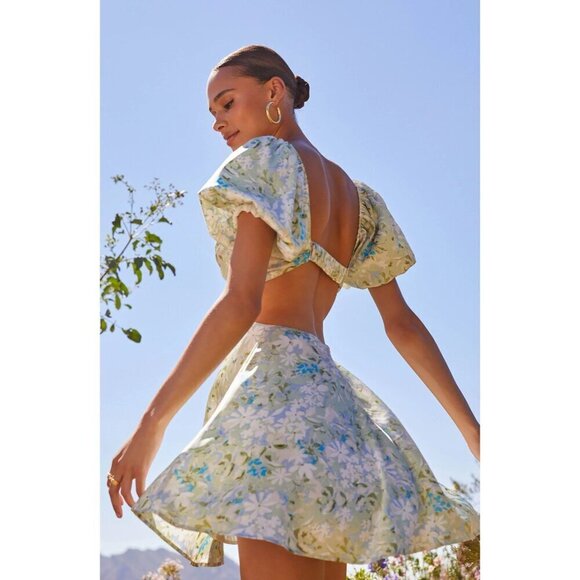 ASTR the Label Clarita Dress in Green Blue Floral Small New Womens Satin Mini - Picture 1 of 13